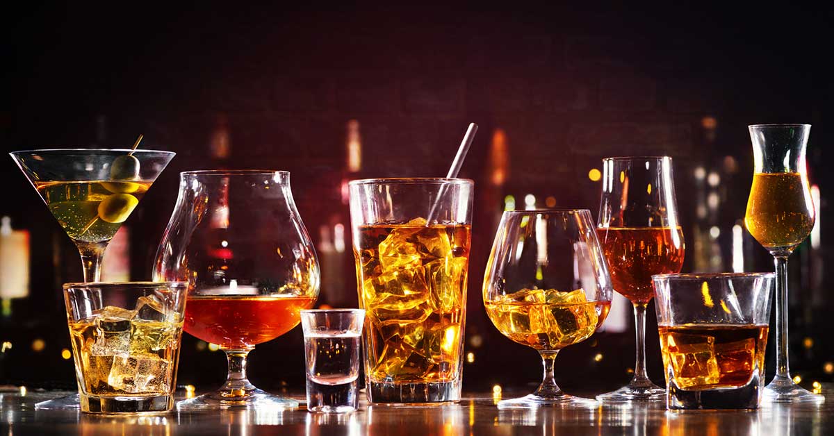 Assortment of hard strong alcoholic drinks and spirits