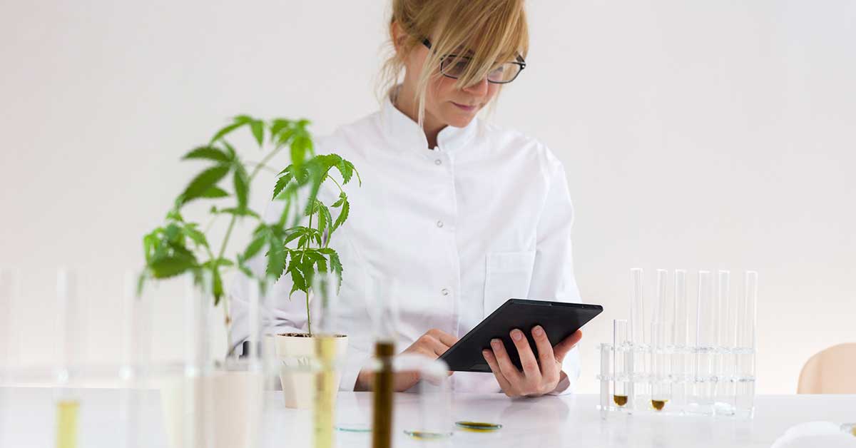 Woman in lab extracting CBD oil